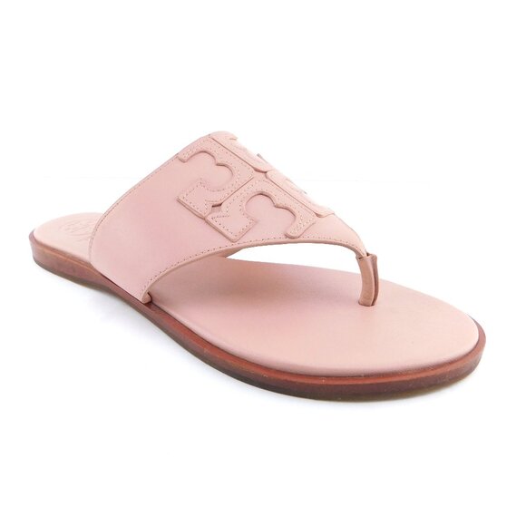 TORY BURCH Baby Pink Logo Leather Thong Flat Sandals 7.5 - Picture 2 of 6